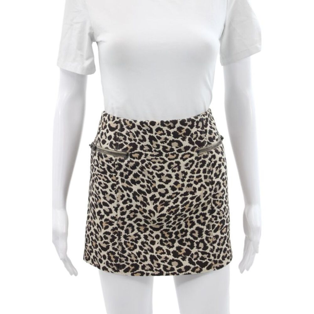 Joseph Womens Beige Animal Print Mini Skirt Zip Cotton Size 34